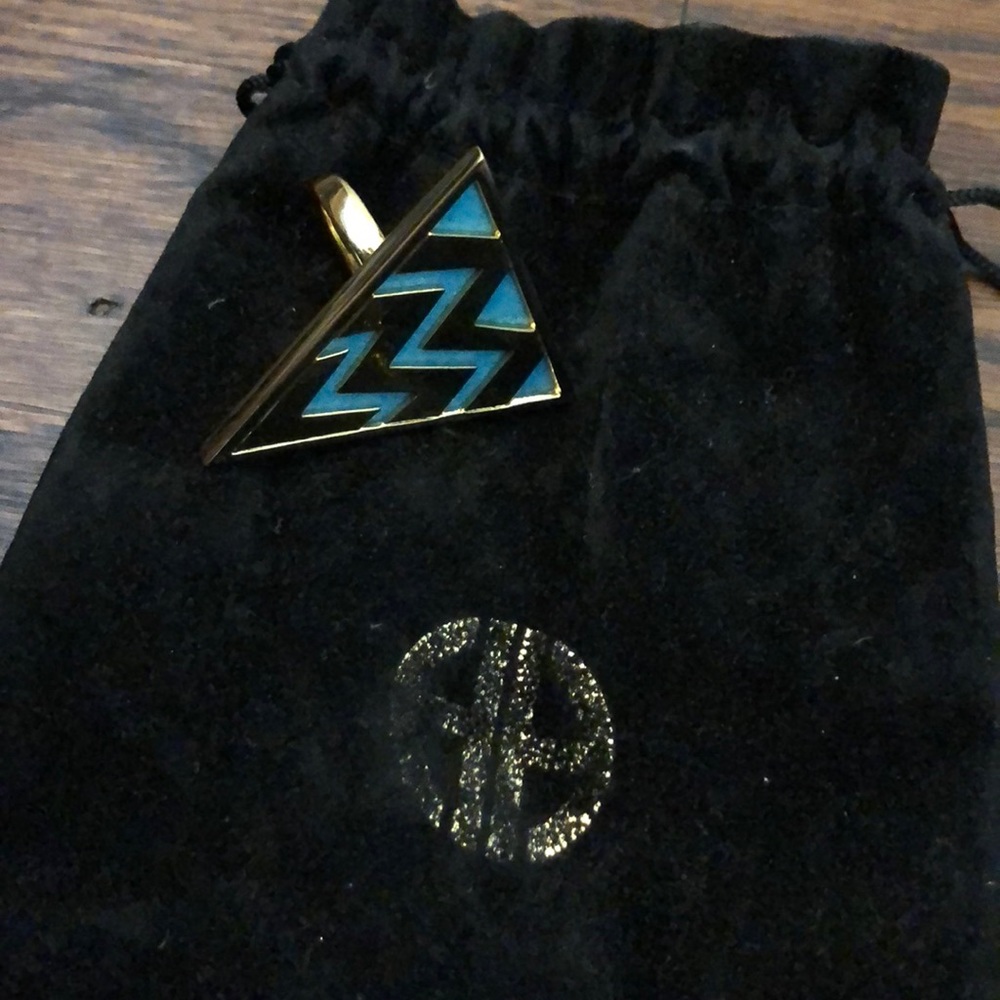 House of Harlow teal & gold triangle ring